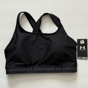 NWT Under Armour Womens Sports Bra Top Black Medium Support Padded Logo
